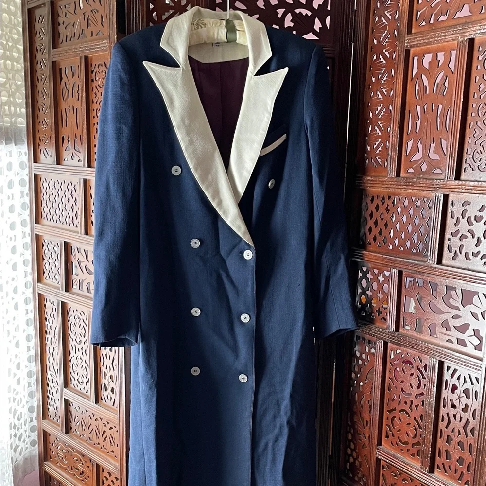 Vintage Liz Robert’s Blue & white Elegant Coat - Picture 1 of 5